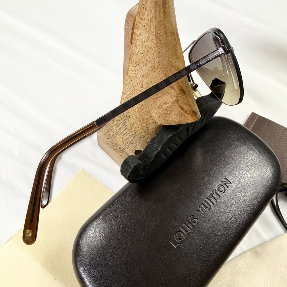 Louis Vuitton Damier Gradient Aviator Sunglasses Brown Rimless Metal Italy - Picture 4 of 11